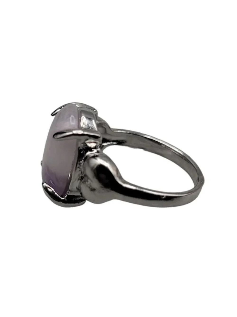 Purple Moonstone Ring Silver Plated Ladies Size 5.5 Heart Side Accents Vintage - Picture 14 of 16